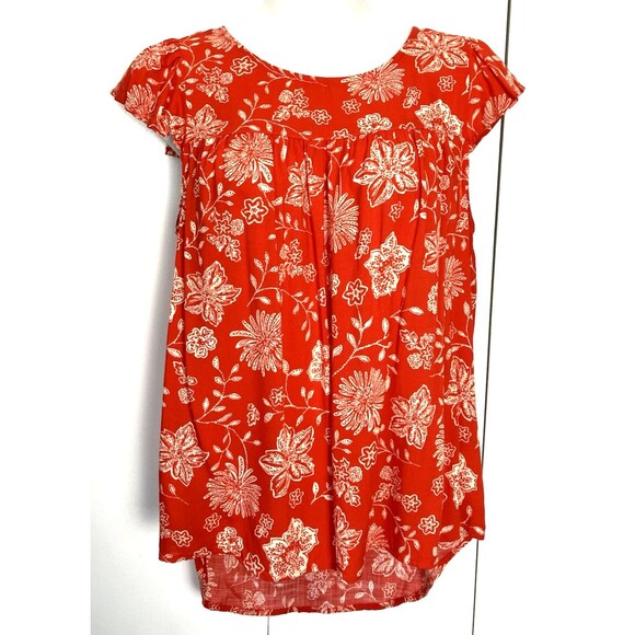 Sonoma Tops - Sonoma Flutter Sleeve Lightweight Blouse Orangy Red & White Floral Size 0X